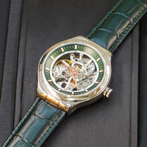 ROXERINA AUTOMATIC STERLING SILVER GREEN BELT WATCH