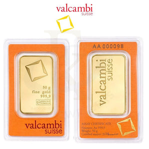 VALCAMBI SUISSE 24KT GOLD BAR - 50 GRAMS